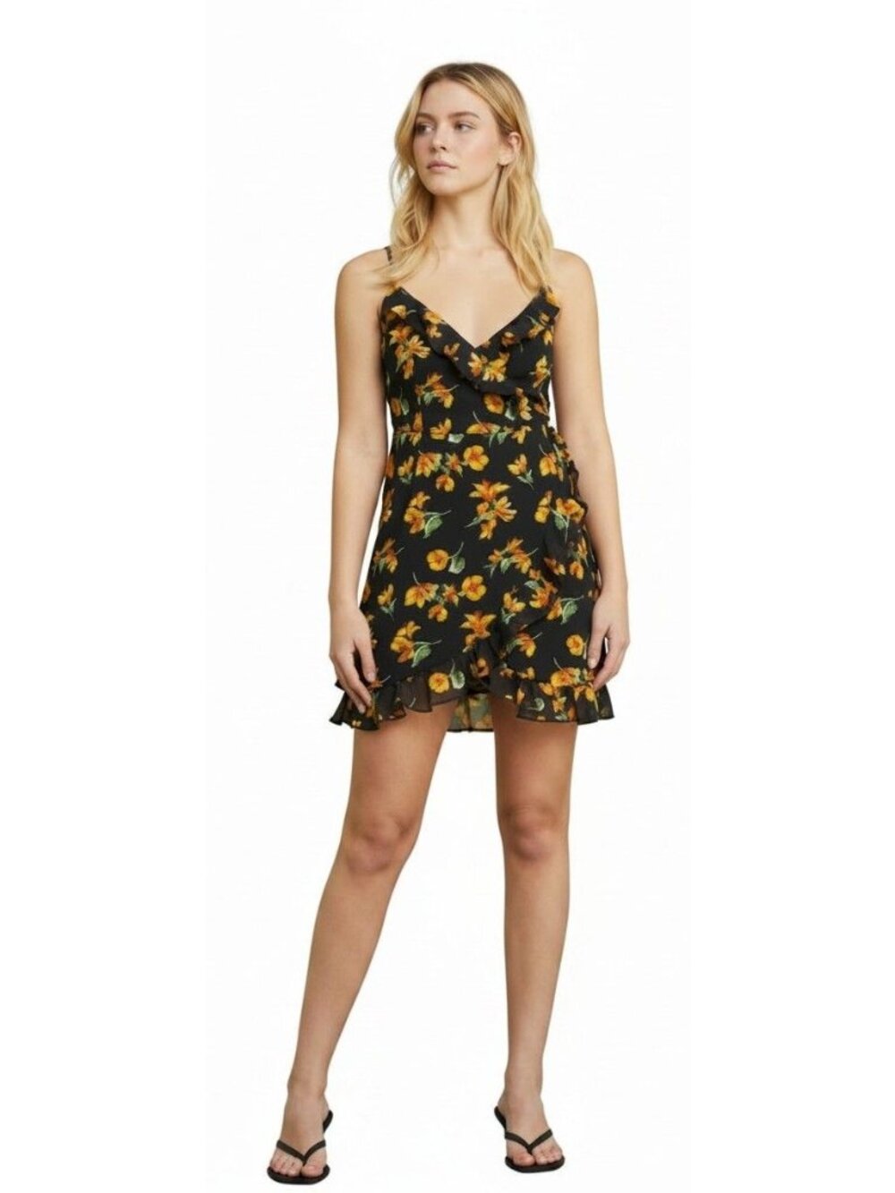 TOPSHOP FLORAL WRAP STRAPPY MINI DRESS IN MULTI, Black/Multi